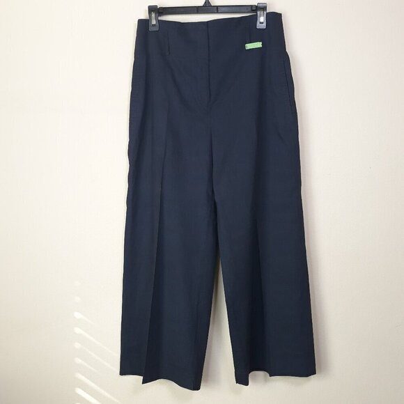 Theory Linen Blend Eco Crunch Wash Cropped Pants 10 High Rise Lagenlook Office - Picture 2 of 9
